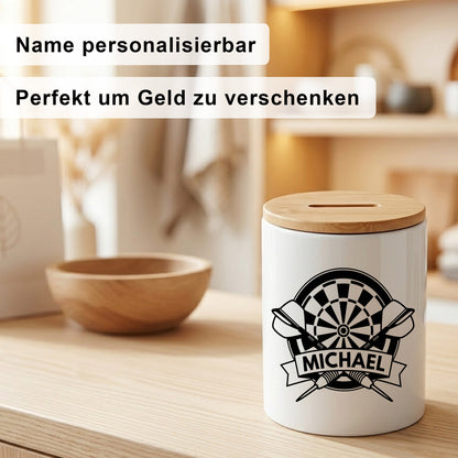 Spardose Dart personalisiert mit Namen Geschenk aus Keramik