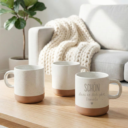 Schön dass es dich gibt Geschenk personalisierte Steingut Tasse mit Gravur & Namen Geschenk für beste Freundin