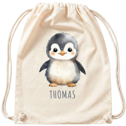 Pinguin Turnbeutel Kinder personalisierter Sportbeutel für den Kindergarten Stoffbeutel mit Kordelzug