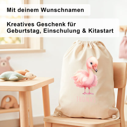 Flamingo Turnbeutel Kinder personalisierter Sportbeutel für den Kindergarten Stoffbeutel mit Kordelzug