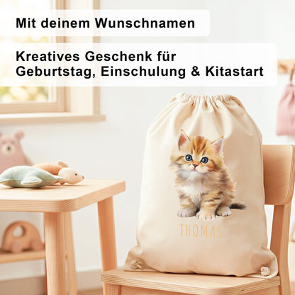 Katze Turnbeutel Kinder personalisierter Sportbeutel für den Kindergarten Stoffbeutel mit Kordelzug