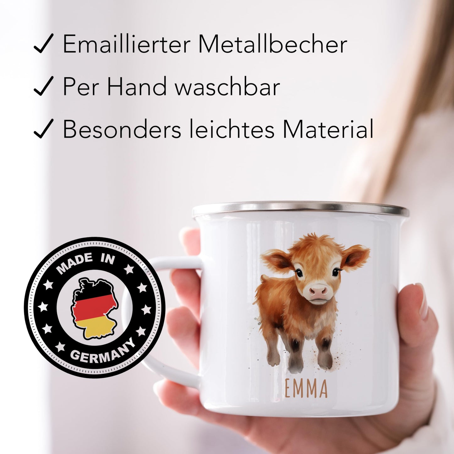 Emaille Tasse Tiere personalisiert