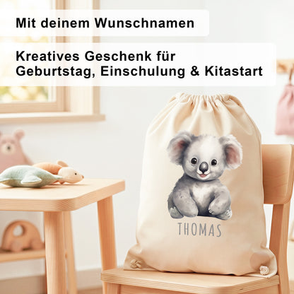 Koala Turnbeutel Kinder personalisierter Sportbeutel für den Kindergarten Stoffbeutel mit Kordelzug