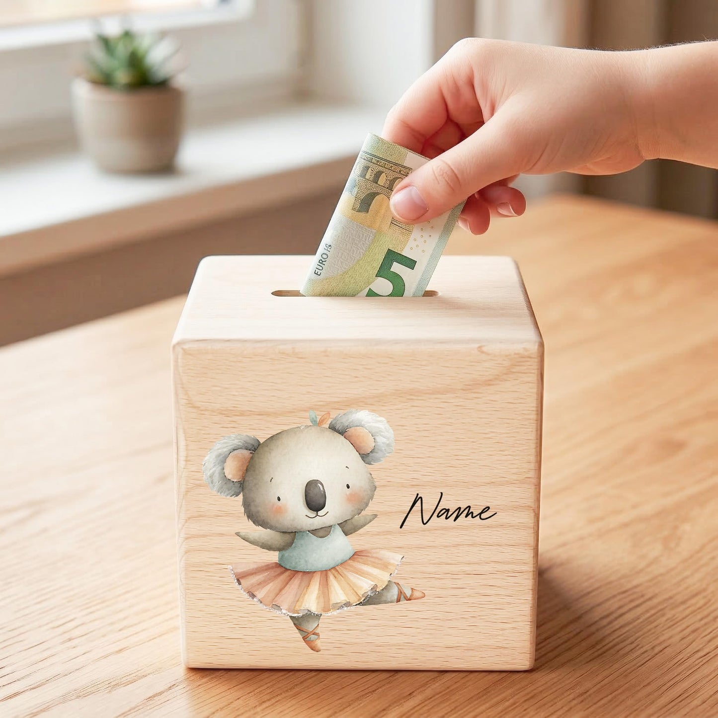 Spardose für Mädchen personalisierte Sparbox aus Holz mit Koala Geldgeschenk für Kinder