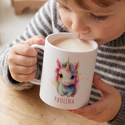 Bruchsichere Kindertasse leichte Kunststoff Tasse mit Henkel für Kindergarten, Einhorn