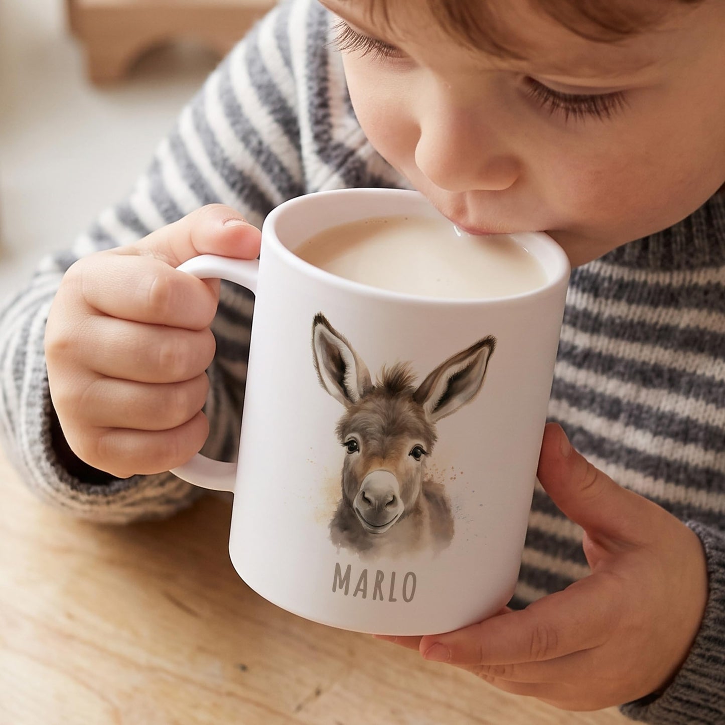Bruchsichere Kindertasse leichte Kunststoff Tasse mit Henkel für Kindergarten, Esel