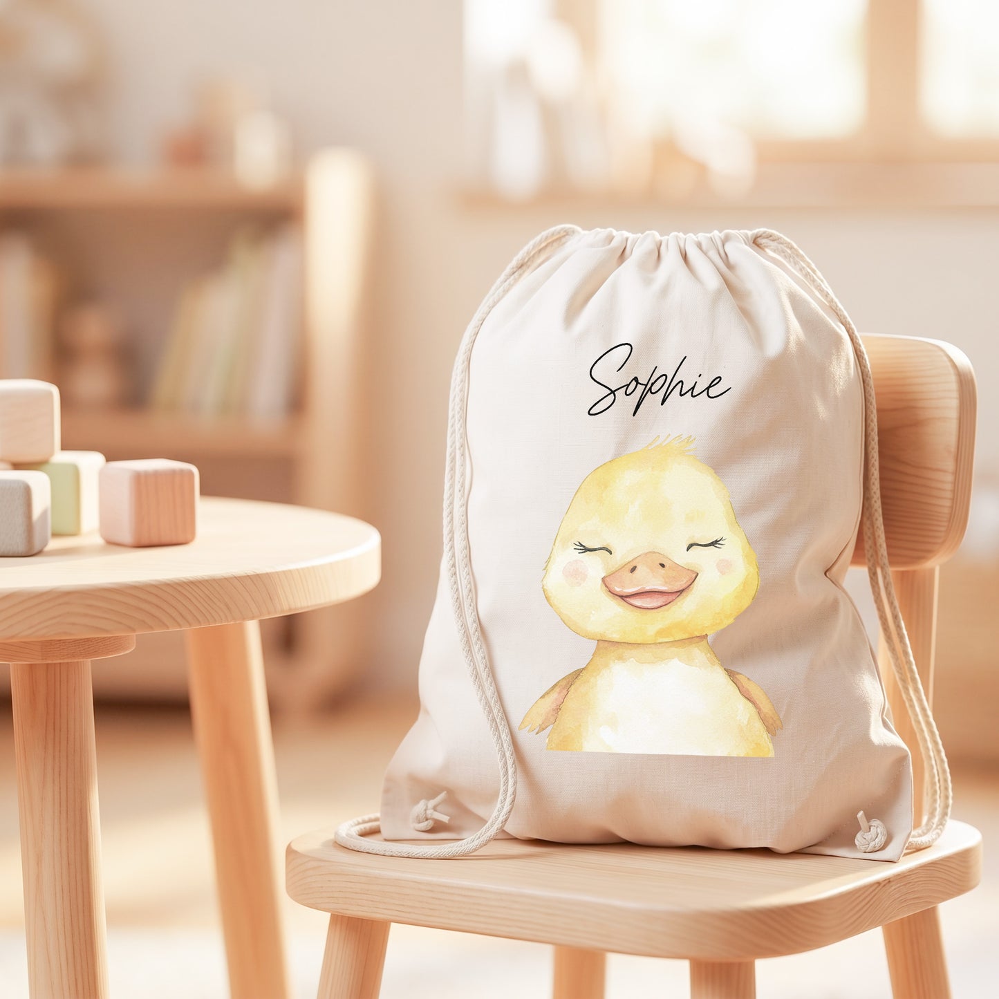 Ente Turnbeutel Kinder personalisierter Sportbeutel für Kindergarten & Kita Stoffbeutel mit Kordelzug