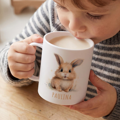 Bruchsichere Kindertasse leichte Kunststoff Tasse mit Henkel für Kindergarten, Hase