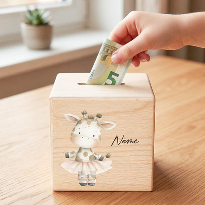 Spardose für Mädchen personalisierte Sparbox aus Holz mit Giraffe Geldgeschenk für Kinder