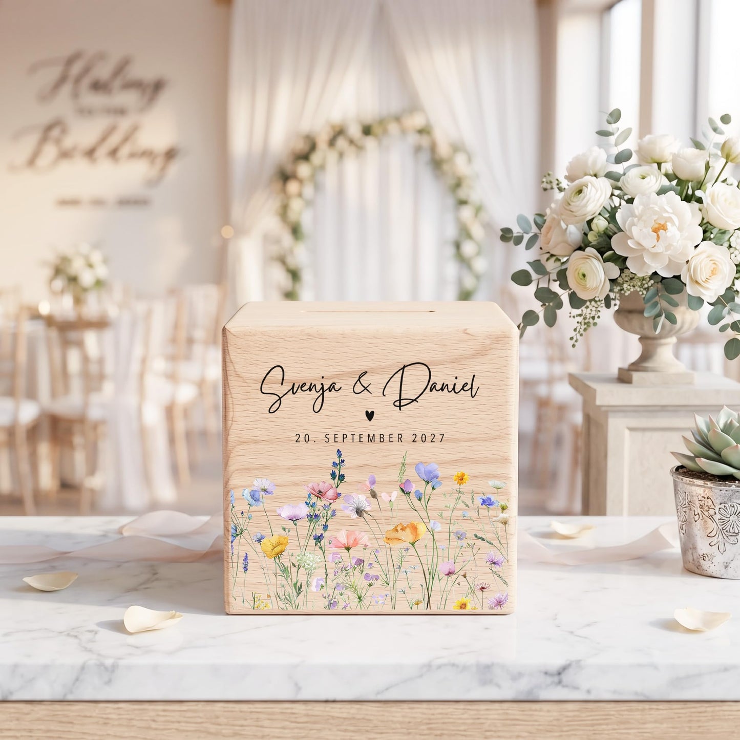 Geldgeschenk zur Hochzeit personalisierte Spardose aus Holz Hochzeitsgeschenk für Brautpaar Geld Geschenk