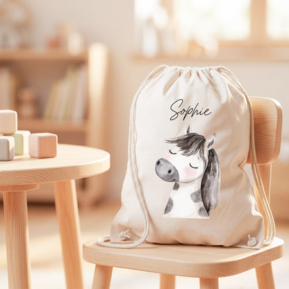 Pferd Turnbeutel Kinder personalisierter Sportbeutel für Kindergarten & Kita Stoffbeutel mit Kordelzug