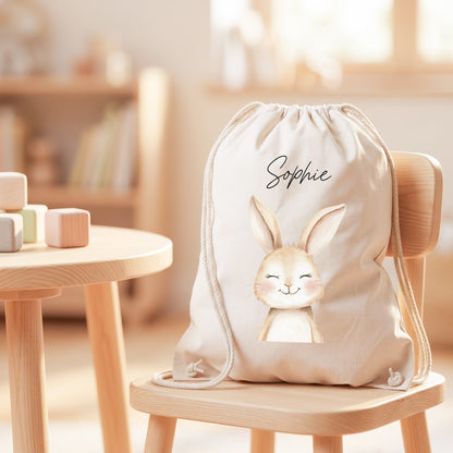 Hase Turnbeutel Kinder personalisierter Sportbeutel für Kindergarten & Kita Stoffbeutel mit Kordelzug