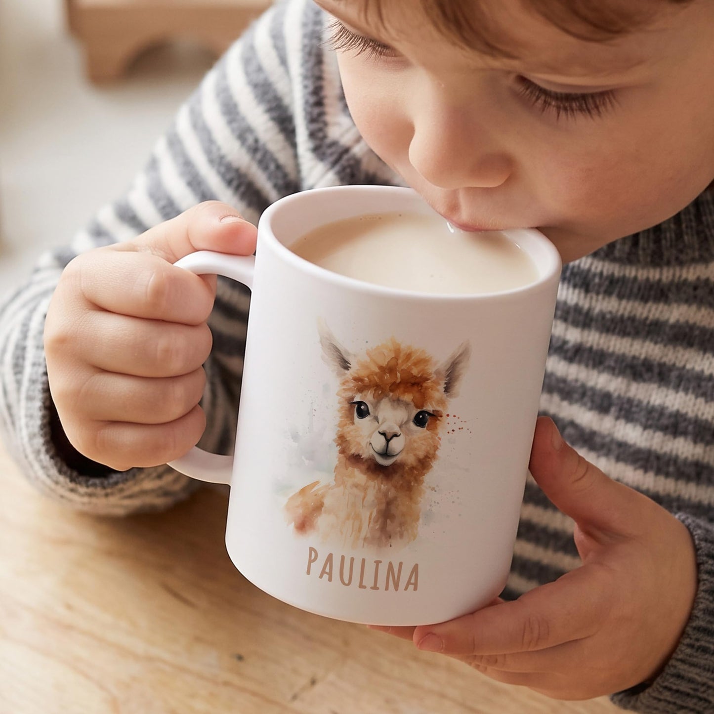 Bruchsichere Kindertasse leichte Kunststoff Tasse mit Henkel für Kindergarten, Alpaka