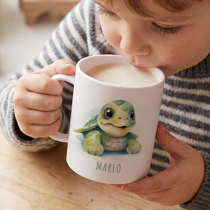 Bruchsichere Kindertasse leichte Kunststoff Tasse mit Henkel für Kindergarten, Schildkröte