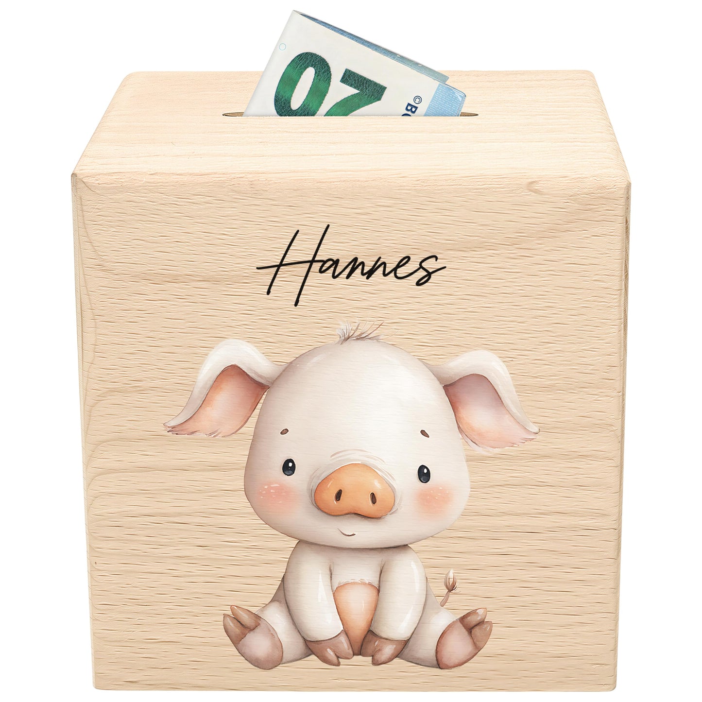 Schwein Spardose für Kinder aus Holz personalisierte Sparbox Holzspardose mit Schlüssel als Geldgeschenk