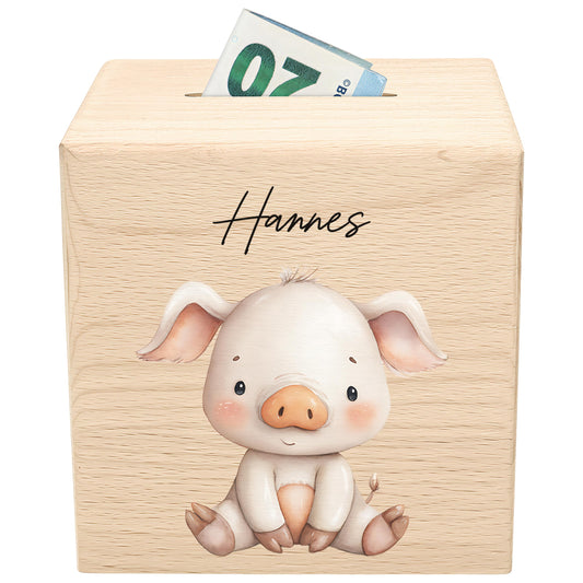 Schwein Spardose für Kinder aus Holz personalisierte Sparbox Holzspardose mit Schlüssel als Geldgeschenk