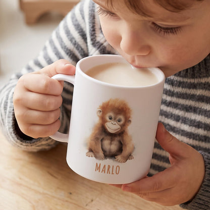 Bruchsichere Kindertasse leichte Kunststoff Tasse mit Henkel für Kindergarten, Affe