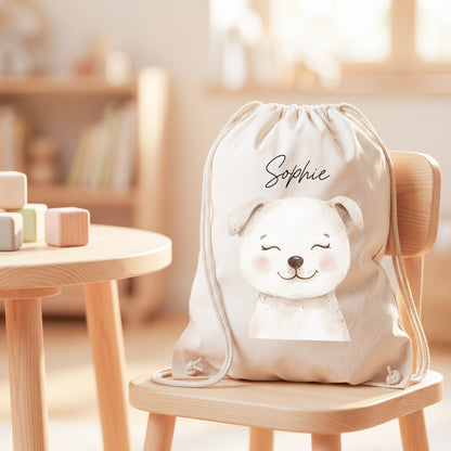 Hund Turnbeutel Kinder personalisierter Sportbeutel für Kindergarten & Kita Stoffbeutel mit Kordelzug