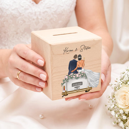 Geldgeschenk zur Hochzeit personalisierte Holz Spardose Hochzeitsgeschenk für Brautpaar als Geld Geschenk