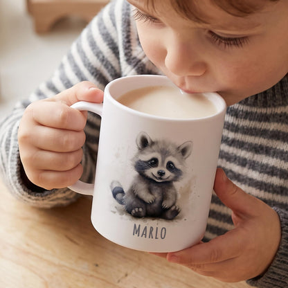 Bruchsichere Kindertasse leichte Kunststoff Tasse mit Henkel für Kindergarten, Waschbär