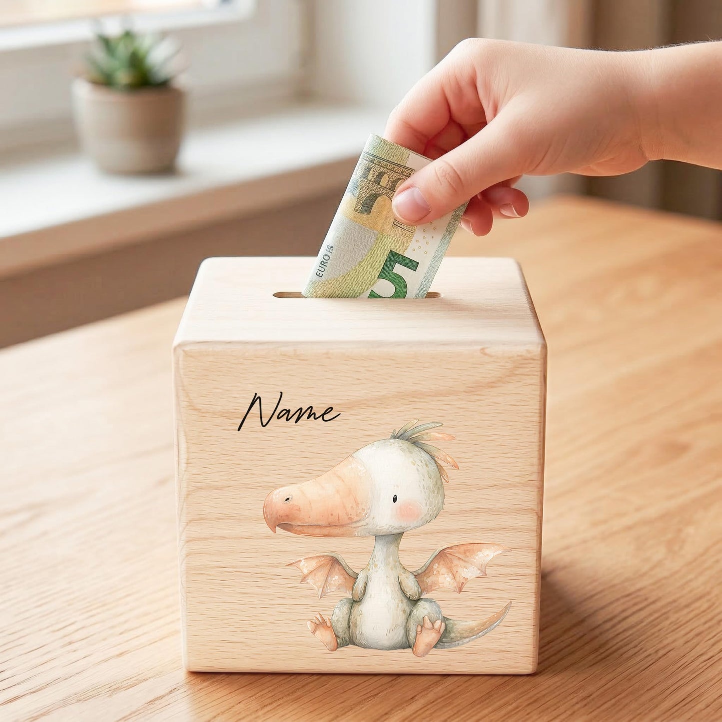 Spardose Dino für Jungen personalisierte Sparbox aus Holz Sparschwein für Kinder V6