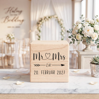 Geldgeschenk zur Hochzeit personalisierte Holz Spardose Hochzeitsgeschenk für Brautpaar