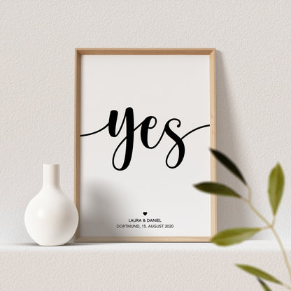 Yes Poster Hochzeitsposter Personalisiert Namen Hochzeitstag Hochzeitsgeschenk