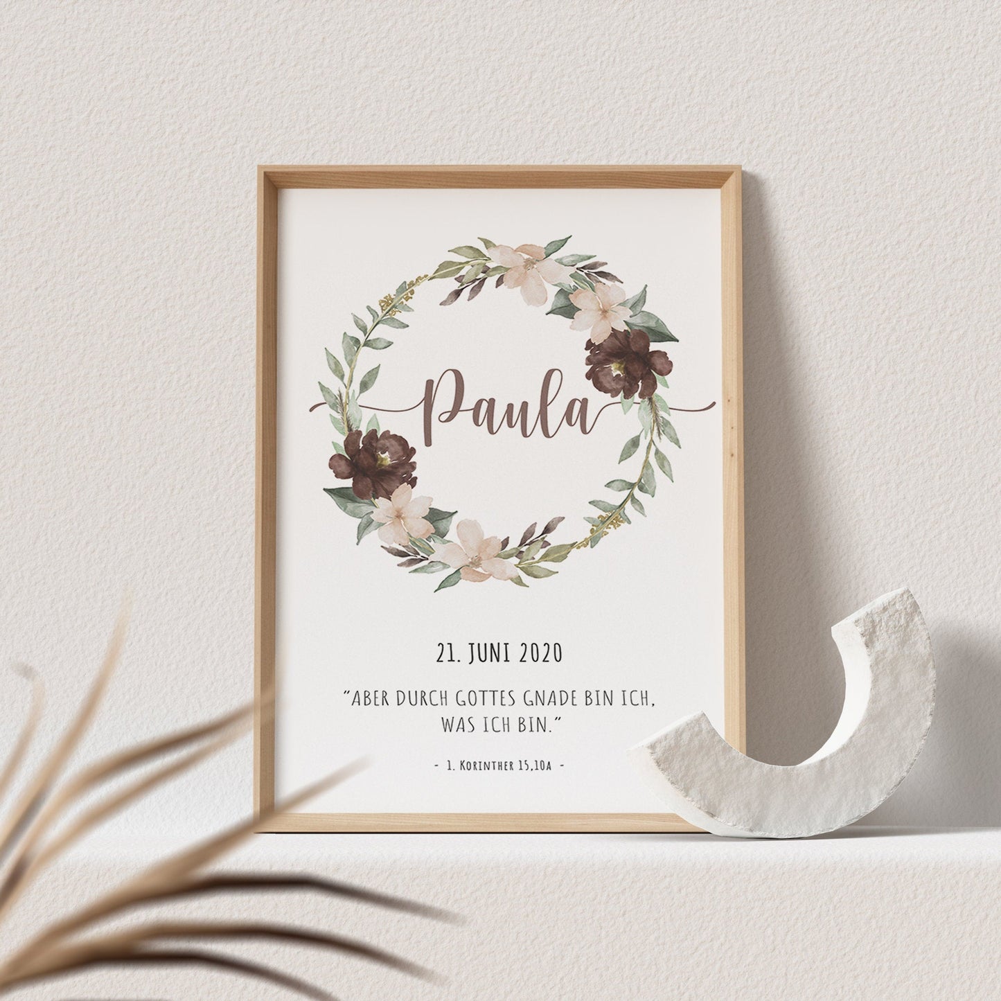 Taufspruch Poster Taufe Geschenk Blumenkranz Personalisiert