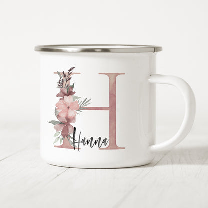 Emaille Tasse Personalisiert Buchstabe Name Blumen Namensgeschenk Becher