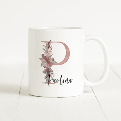 Tasse Personalisiert Buchstabe Blumen Name Namensgeschenk
