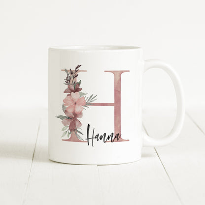 Tasse Personalisiert Buchstabe Blumen Name Namensgeschenk