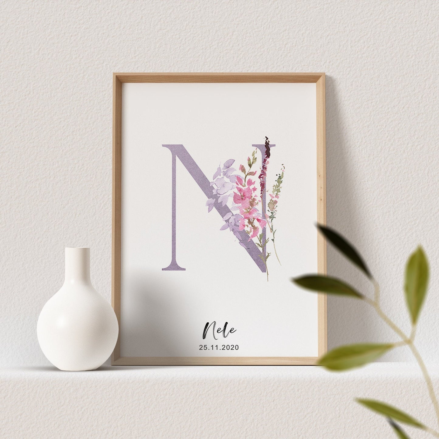 Geburtsposter Mädchen Buchstabe Blumen Kinderzimmer Poster Name Babyzimmer Namensgeschenk Bild Buchstabenposter