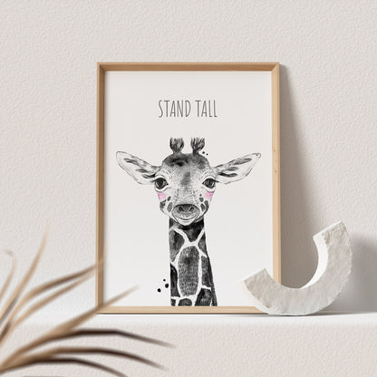 Kinderzimmer Poster Giraffe Giraffenbaby Tiere Safari Animals Babyzimmer Personalisierbarer Text
