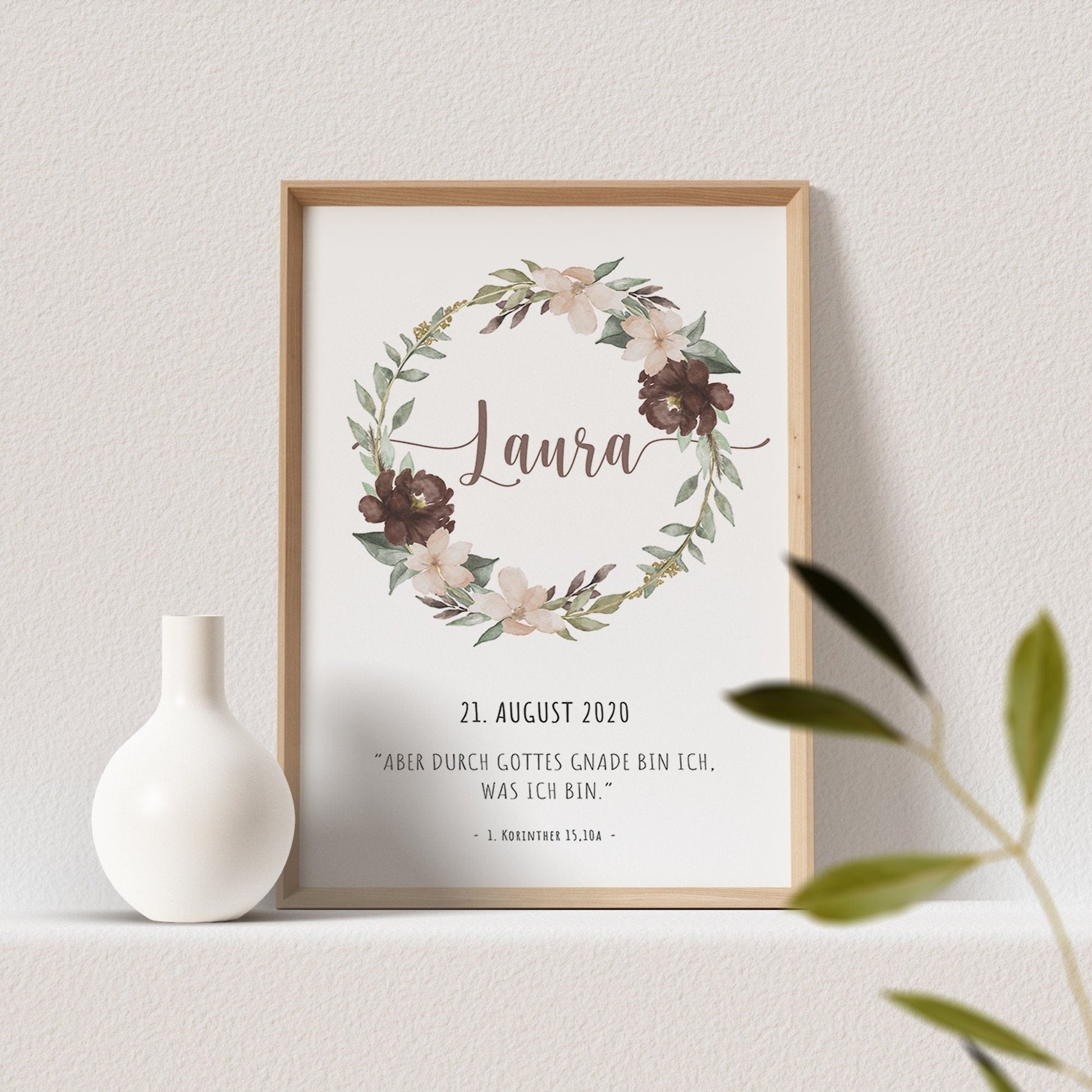 Taufspruch Poster Taufe Geschenk Blumenkranz Personalisiert