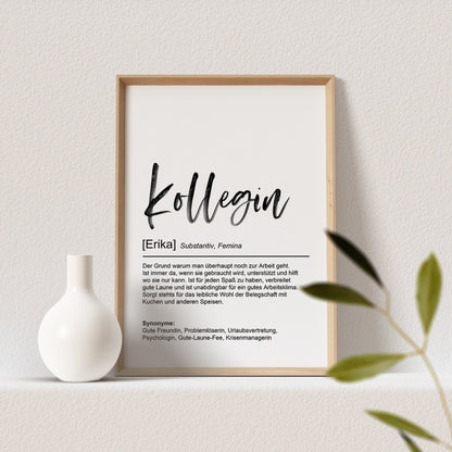 Kollegin Definition Poster Personalisiert Büro Jubiläum Arbeit Abschiedsgeschenk Arbeitskollegin