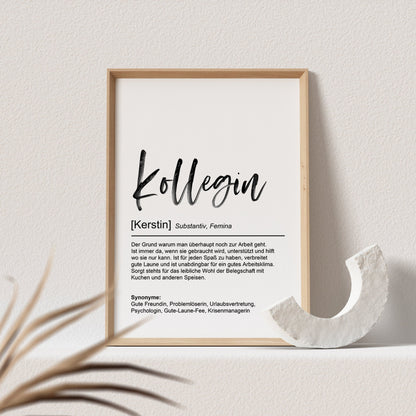 Kollegin Definition Poster Personalisiert Büro Jubiläum Arbeit Abschiedsgeschenk Arbeitskollegin