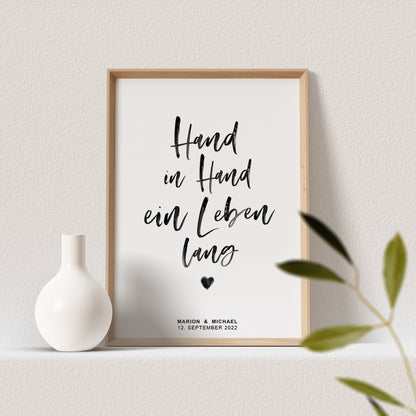 Hand In Hand Ein Leben Lang Poster Personalisierbar Hochzeitstag Hochzeitsposter Hochzeitsgeschenk