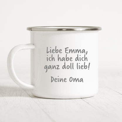 Emaille Tasse Kinder Hasen Häschen Personalisiert Widmung Text Becher Mädchen