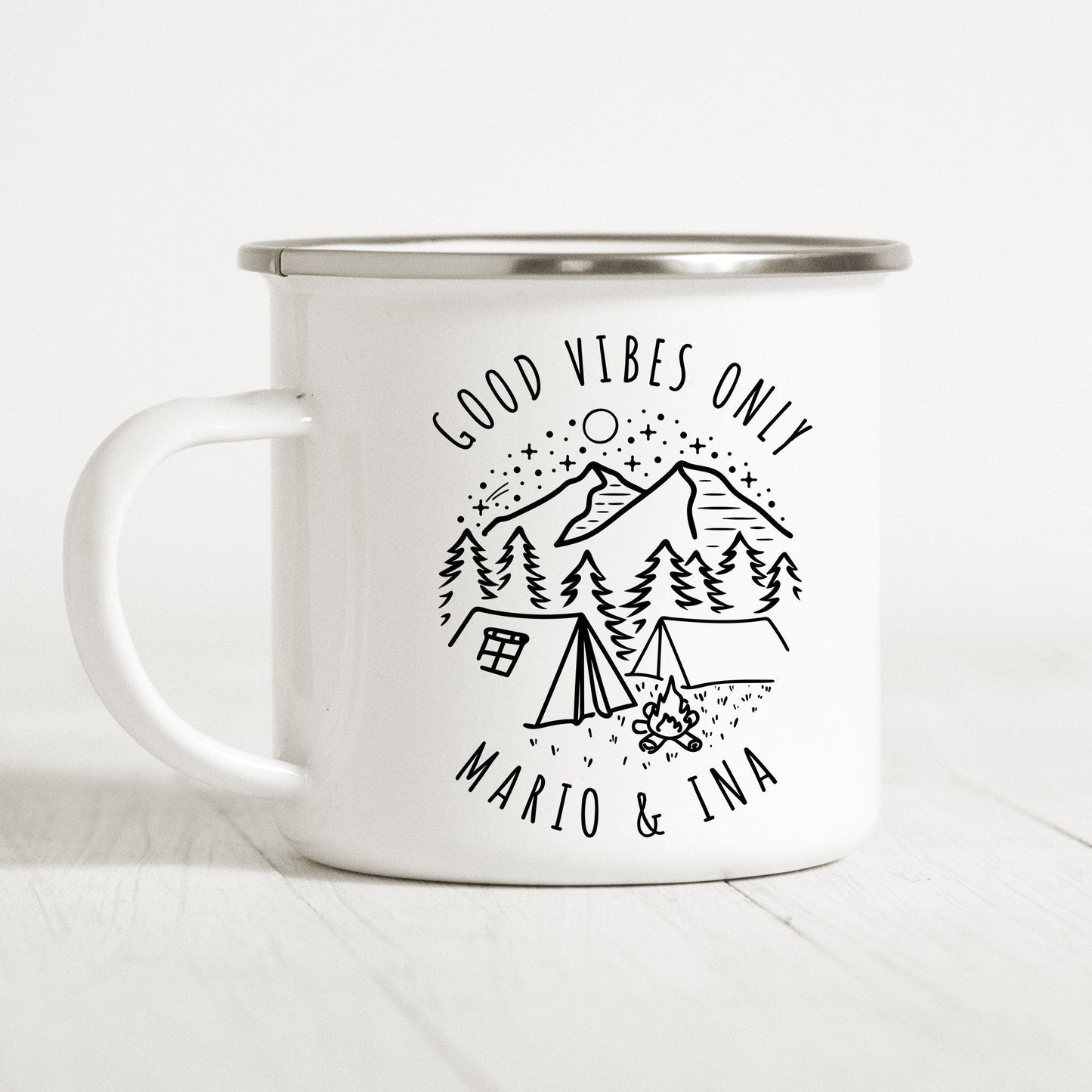 Emaille Tasse Camping Personalisiert Campingbecher Metalltasse Zelten Campen Wohnmobil Camping Geschenk