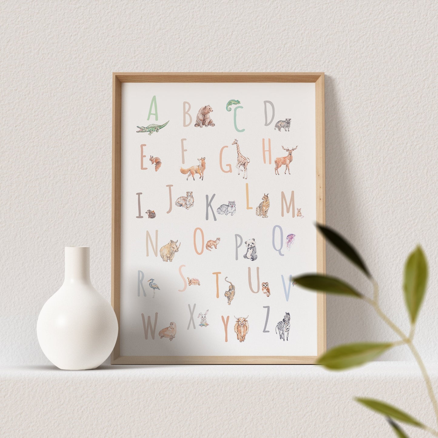 ABC Poster Tieralphabet Alphabet Tiere Print Bild Kinderzimmer Lernposter Geburtstagsgeschenk