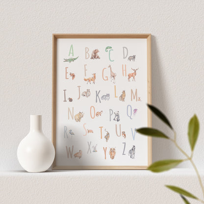 ABC Poster Tieralphabet Alphabet Tiere Print Bild Kinderzimmer Lernposter Geburtstagsgeschenk