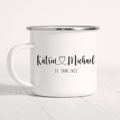 Emaille Tasse Hochzeit Personalisiert Bräutigam Braut Namen Brautpaar Hochzeitstag Hochzeitsgeschenk
