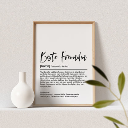 Beste Freundin Definition Poster Personalisiert Bild Freundschaft Danke Geschenk Freundin