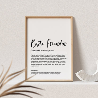 Beste Freundin Definition Poster Personalisiert Bild Freundschaft Danke Geschenk Freundin