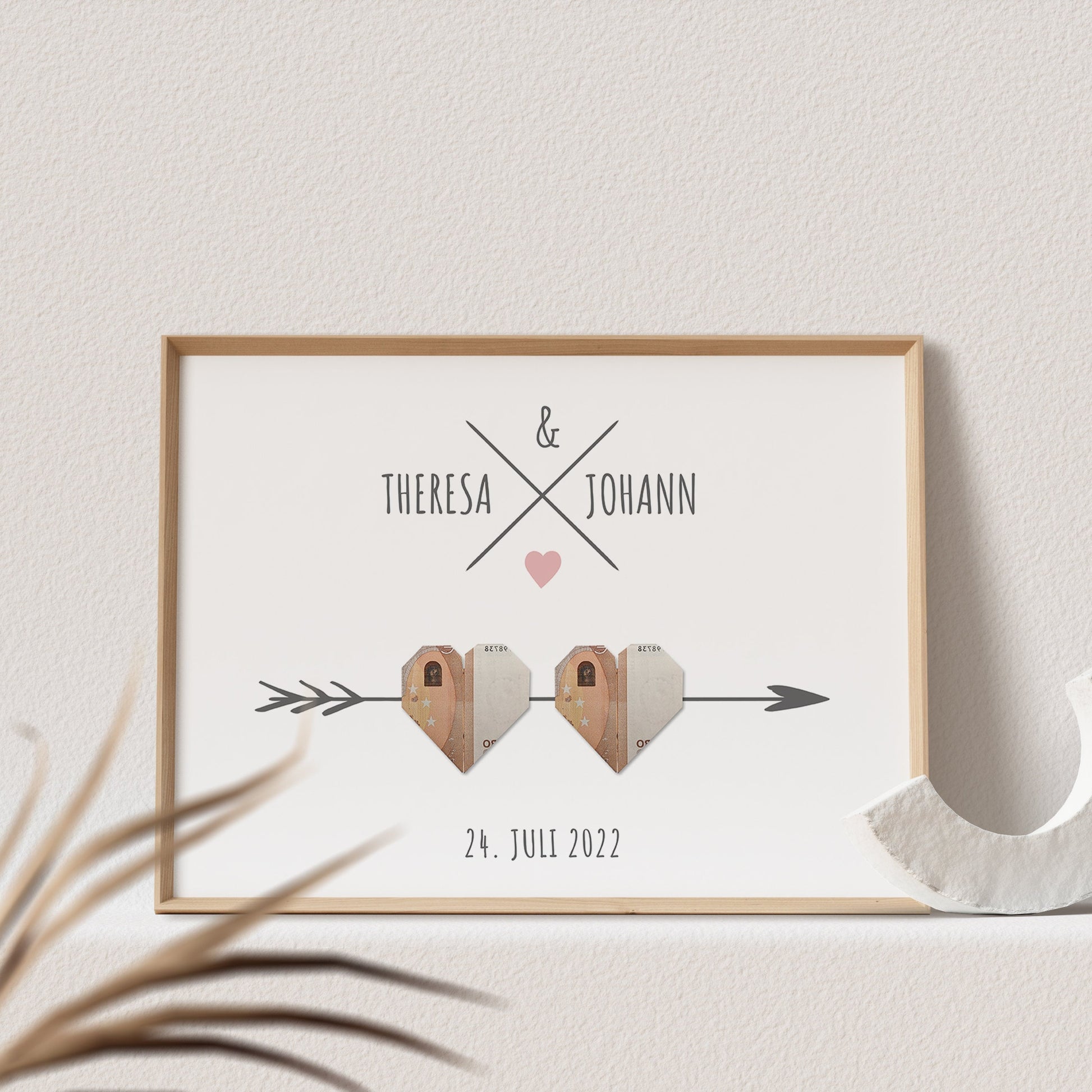 Geldgeschenk Hochzeit Poster Personalisierbar Geldscheine Herzen Hochzeitsposter Hochzeitsgeschenk
