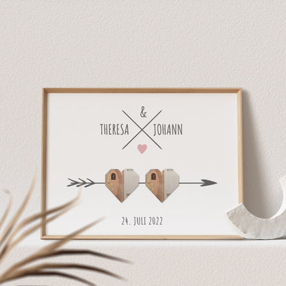 Geldgeschenk Hochzeit Poster Personalisierbar Geldscheine Herzen Hochzeitsposter Hochzeitsgeschenk