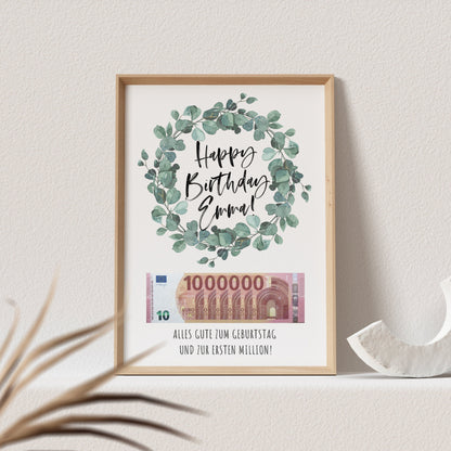 Geldgeschenk Geburtstag Poster Geburtstagsposter Personalisierbar Erste Million Geburtstagsgeschenk Personalisiert