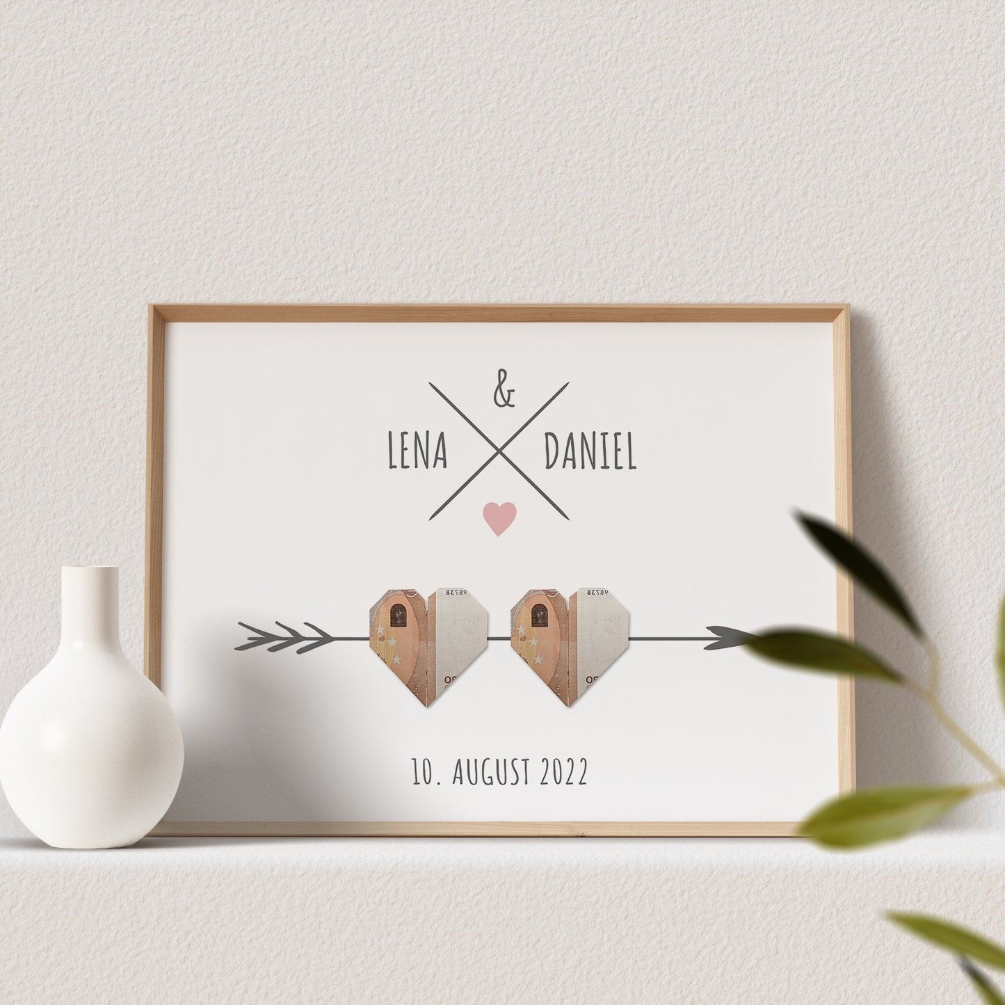 Geldgeschenk Hochzeit Poster Personalisierbar Geldscheine Herzen Hochzeitsposter Hochzeitsgeschenk