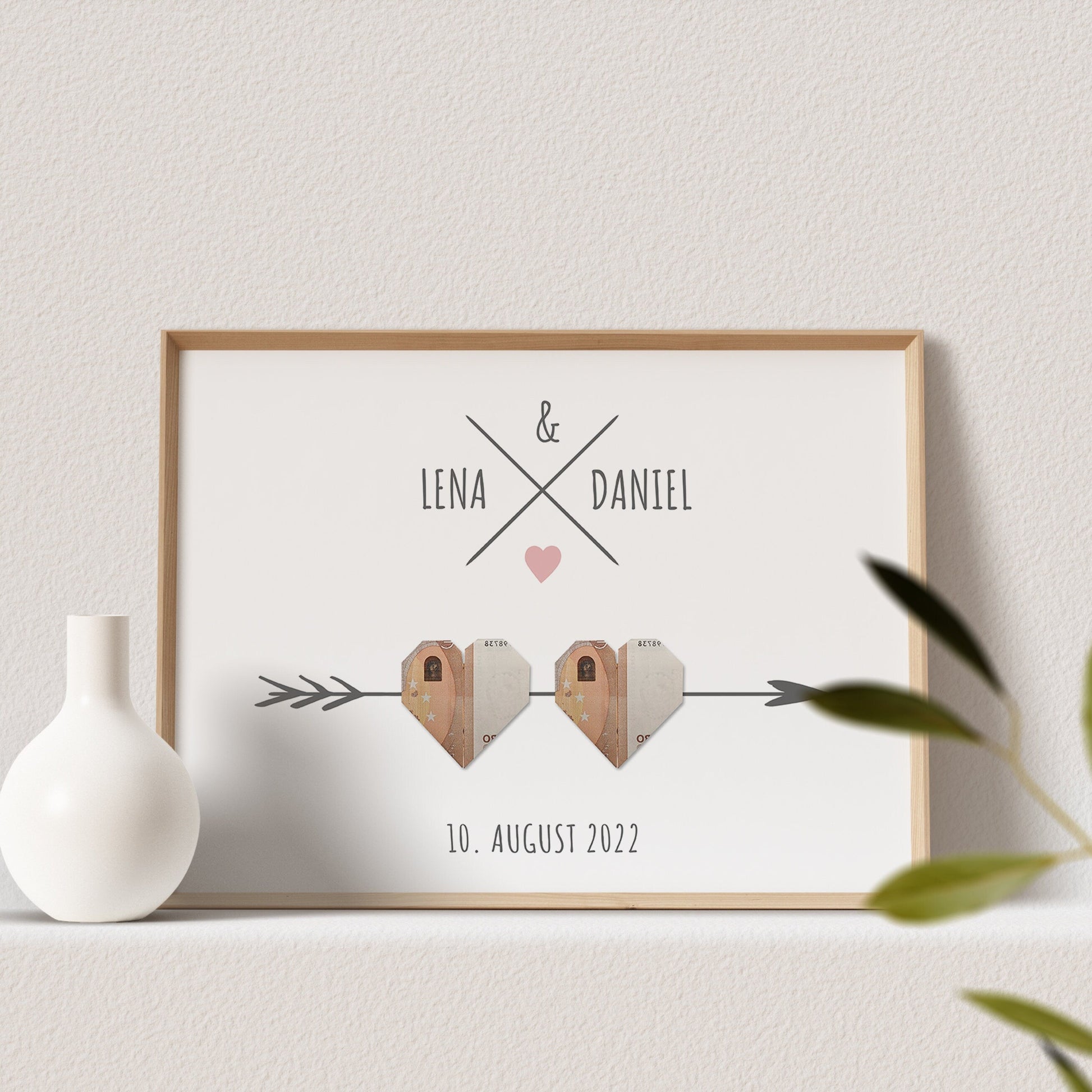 Geldgeschenk Hochzeit Poster Personalisierbar Geldscheine Herzen Hochzeitsposter Hochzeitsgeschenk