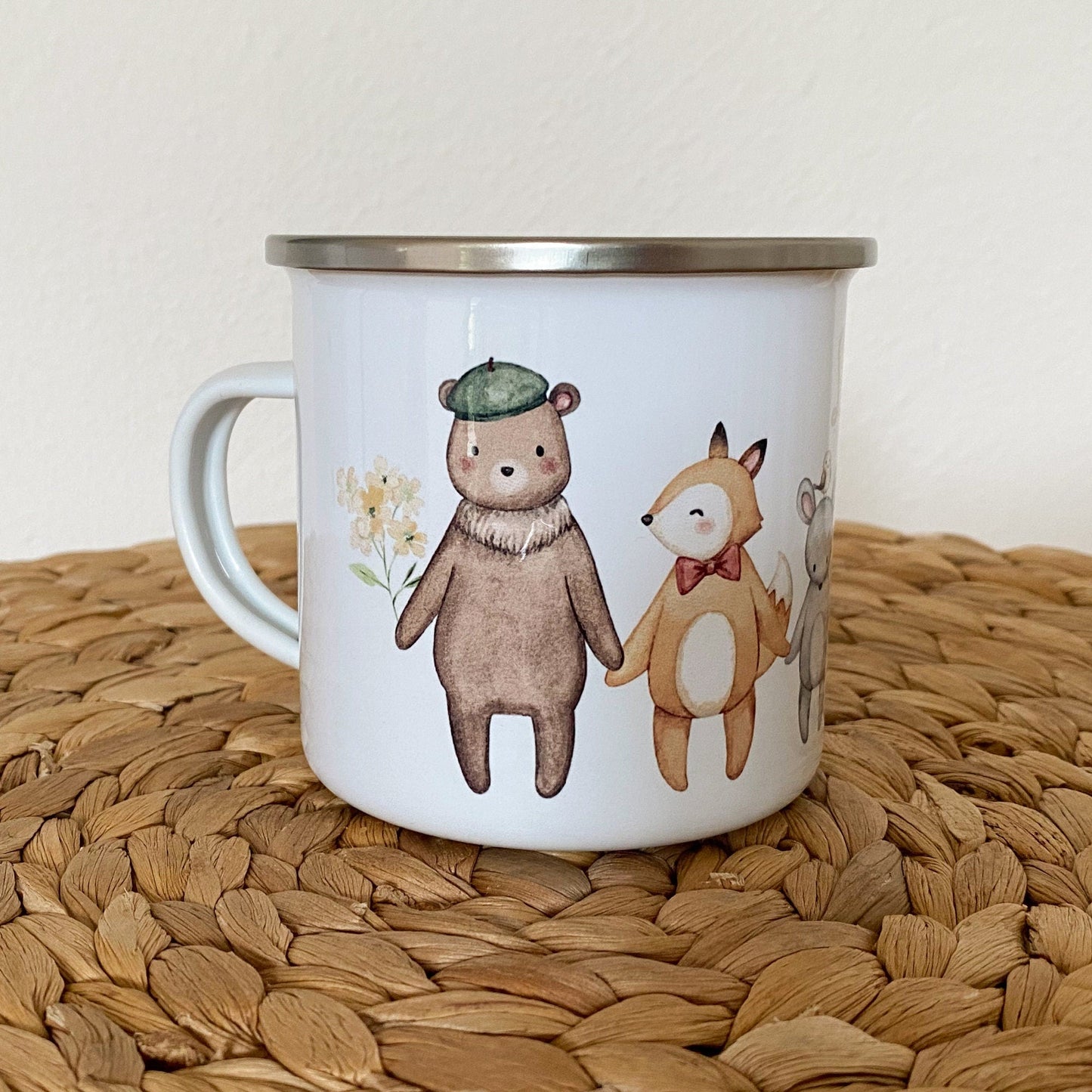 Emaille Tasse Kinder Personalisiert Namenstasse Kindertasse Waldtiere Tiere Personalisiertes Geschenk Namensgeschenk